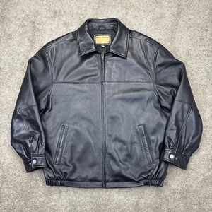 Boston Harbour Black Leather Bomber Jacket Full Zip Jacket XL
